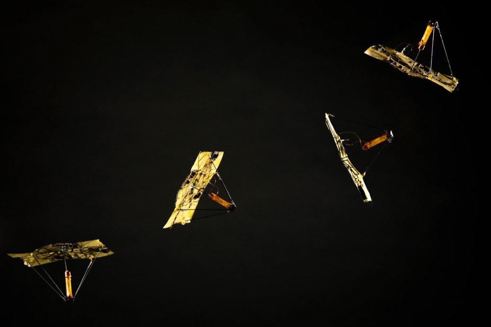 Time-lapse of an origami microflier changing shape as it falls